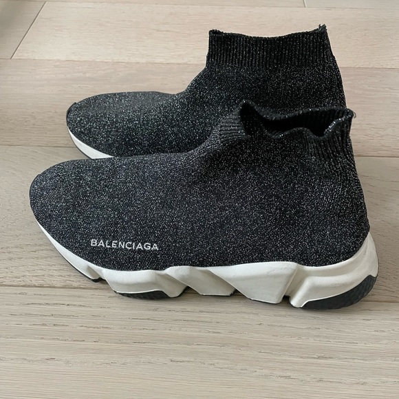 Balenciaga Speed Sneakers Slip-on Cotton blend Glitter black silver - Picture 4 of 5